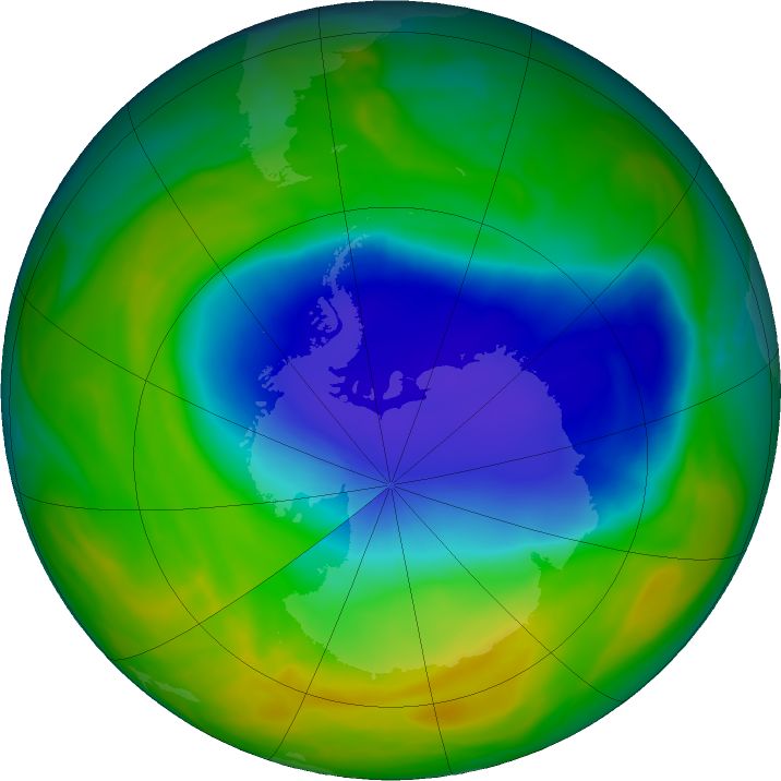 Antarctic ozone map for 02 November 2016
